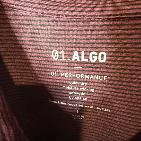 01.ALGO Men's 01 Performance Quick Dry Moisture Wicking Striped Maroon Polo L - Picture 3 of 7
